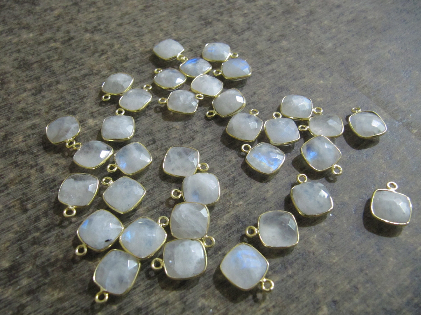 Natural Gemstone Cushion Square shape Centre loop Bezel Connectors Gold Plated 10mm Charms for jewellery making sold per piece
