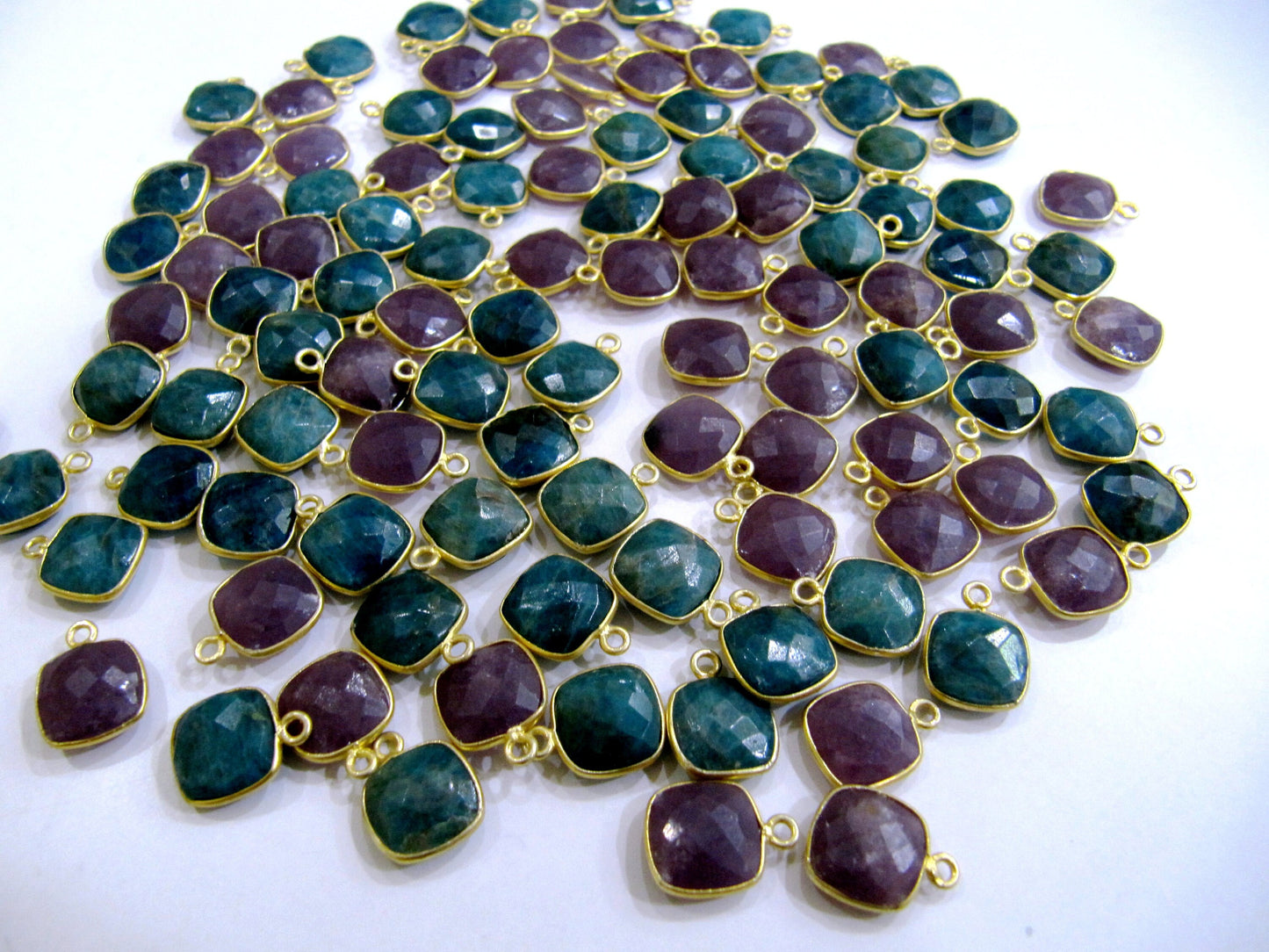 Natural Gemstone Cushion Square shape Centre loop Bezel Connectors Gold Plated 10mm Charms for jewellery making sold per piece