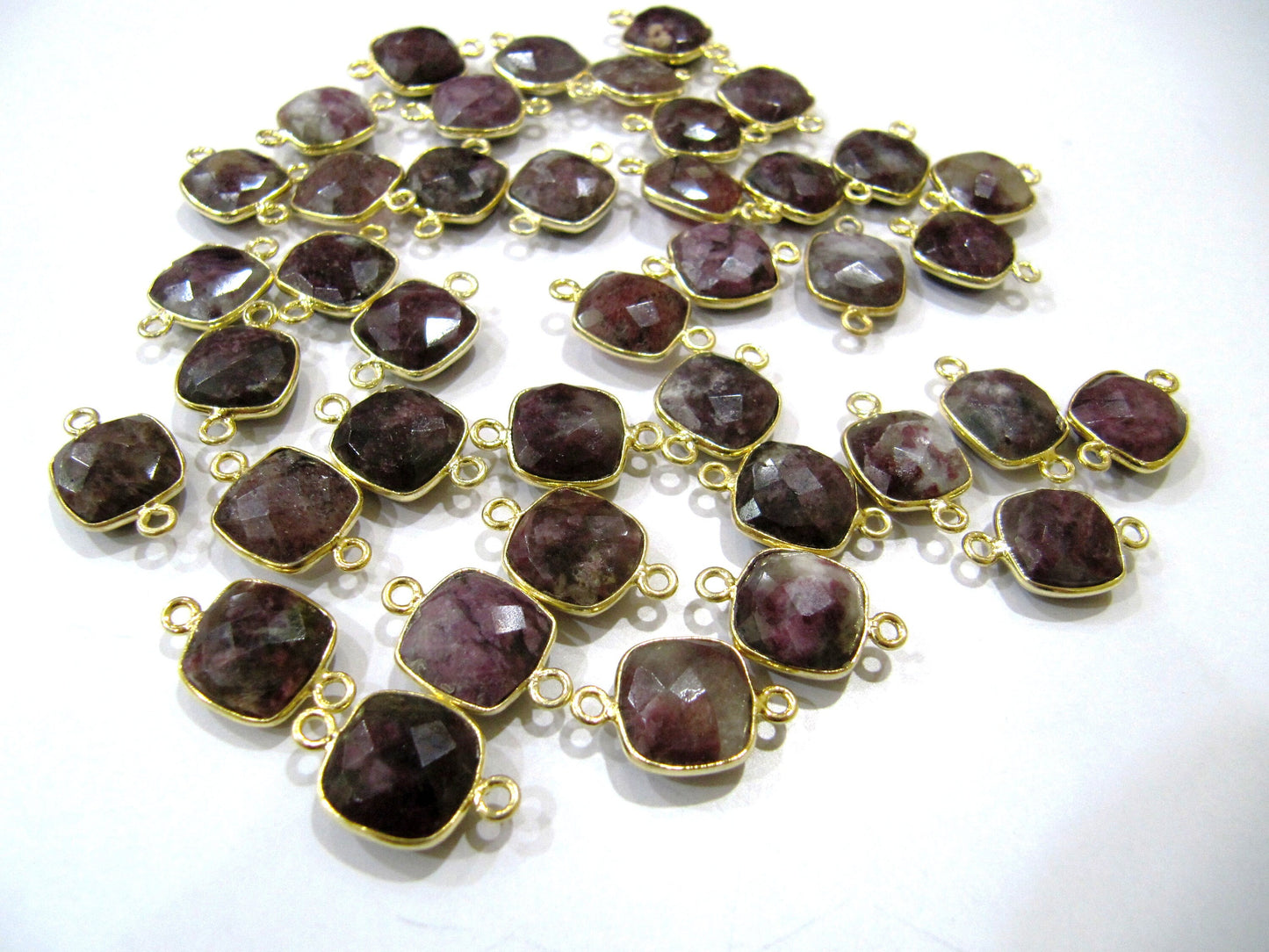 Natural Gemstone Cushion Square shape Centre loop Bezel Connectors Gold Plated 10mm Charms for jewellery making sold per piece