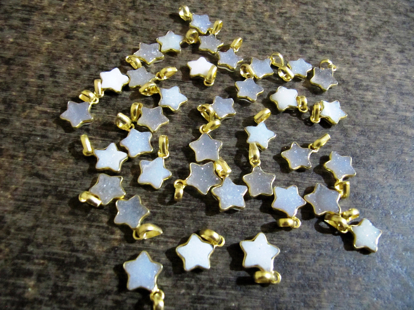 Natural White Druzy star shape Charms 10-12mm Gemstone Fancy Shape bezel connector Sold per pcs