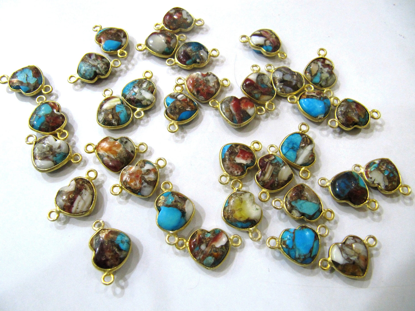 Natural Oyster Copper Turquoise heart Shape 10mm Briolette Connectors double side loop Bezel Charms Sold per Piece