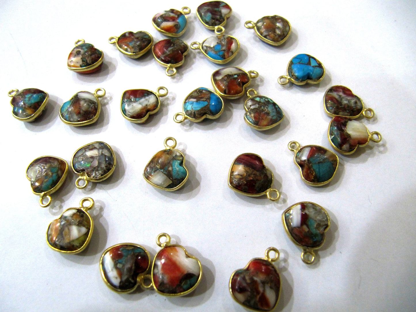 Natural Oyster Copper Turquoise heart Shape 10mm Briolette Connectors Single side loop Bezel Charms Sold per Piece