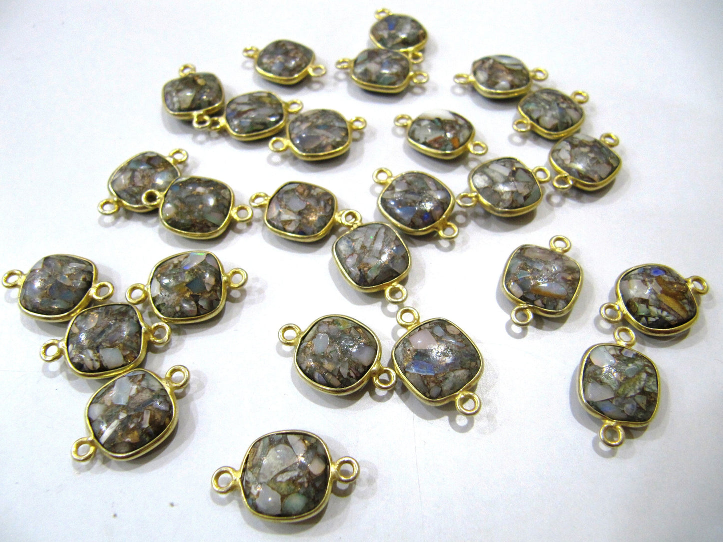 Ethiopian Opal Turquoise Cushion Shape 10mm Briolette connector Double side Loop Bezel Charms Sold Per piece