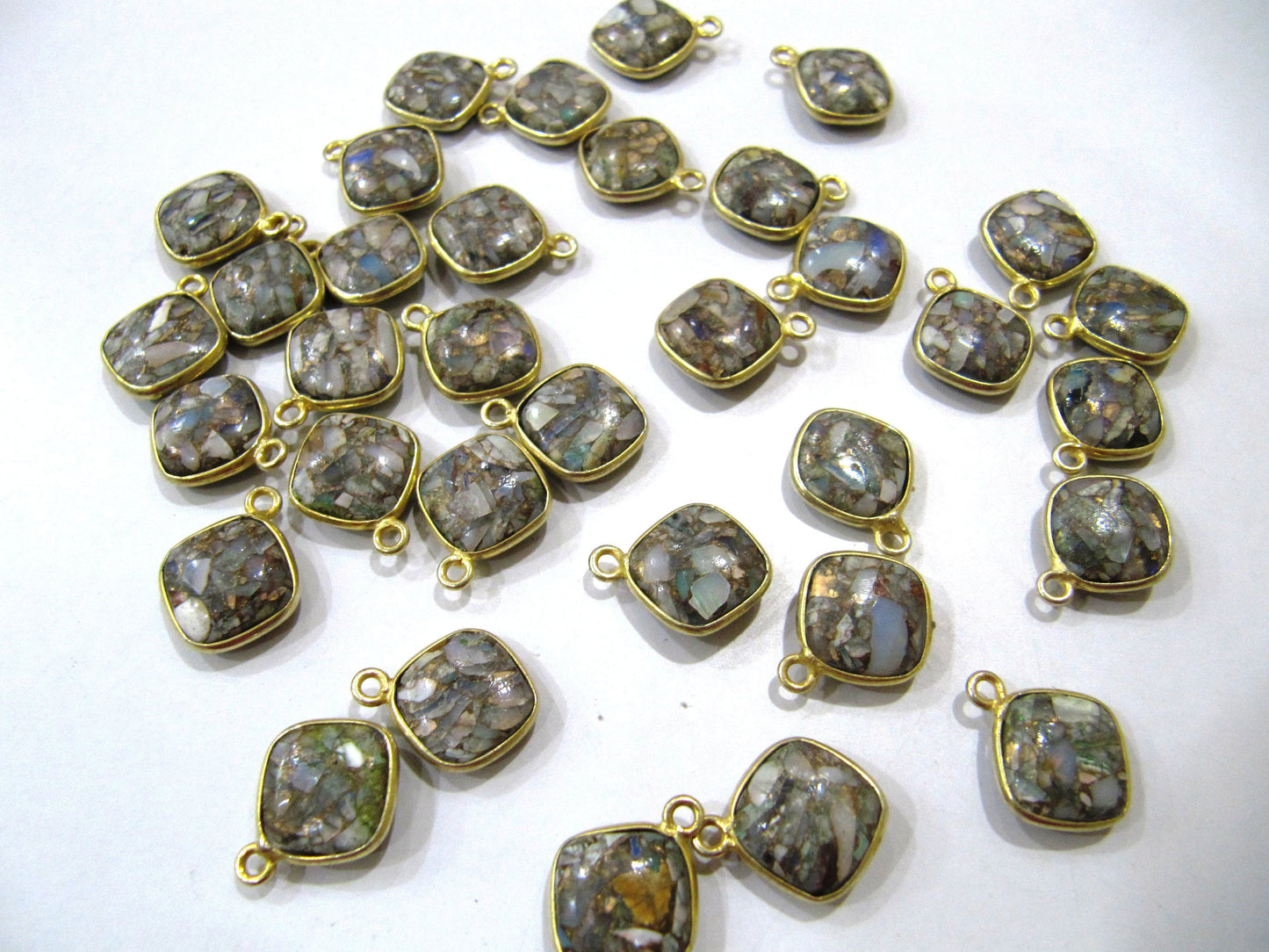 Ethiopian Opal Turquoise Cushion Shape 10mm Briolette connector Corner Single Side Loop Bezel Charms Sold Per piece sold per Piece
