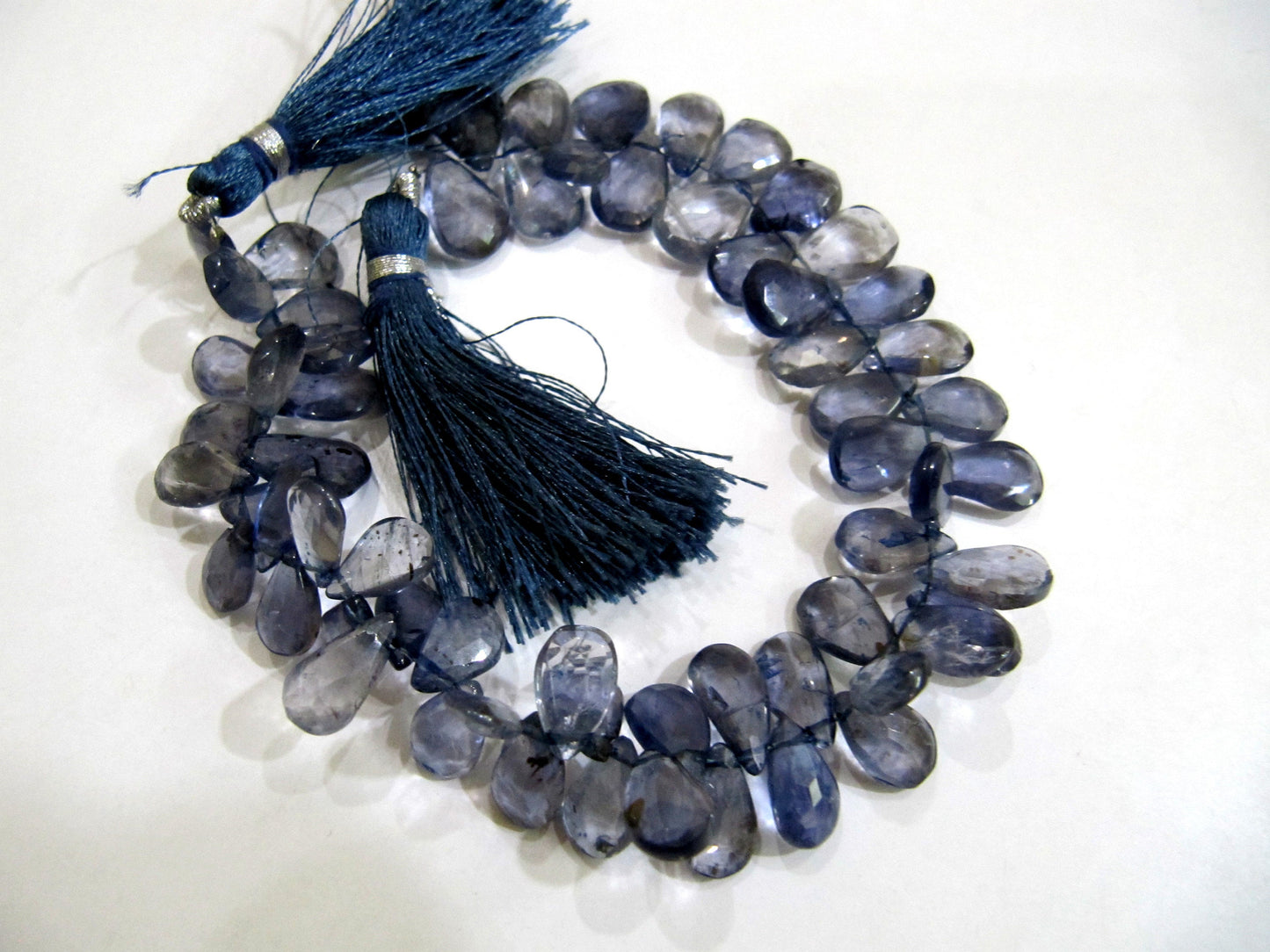 Natural Iolite Pear Shape Briolette Beads 5x8mm to 6x10mm Sold Per strand 8 Inches long Blue color Healing Gemstones