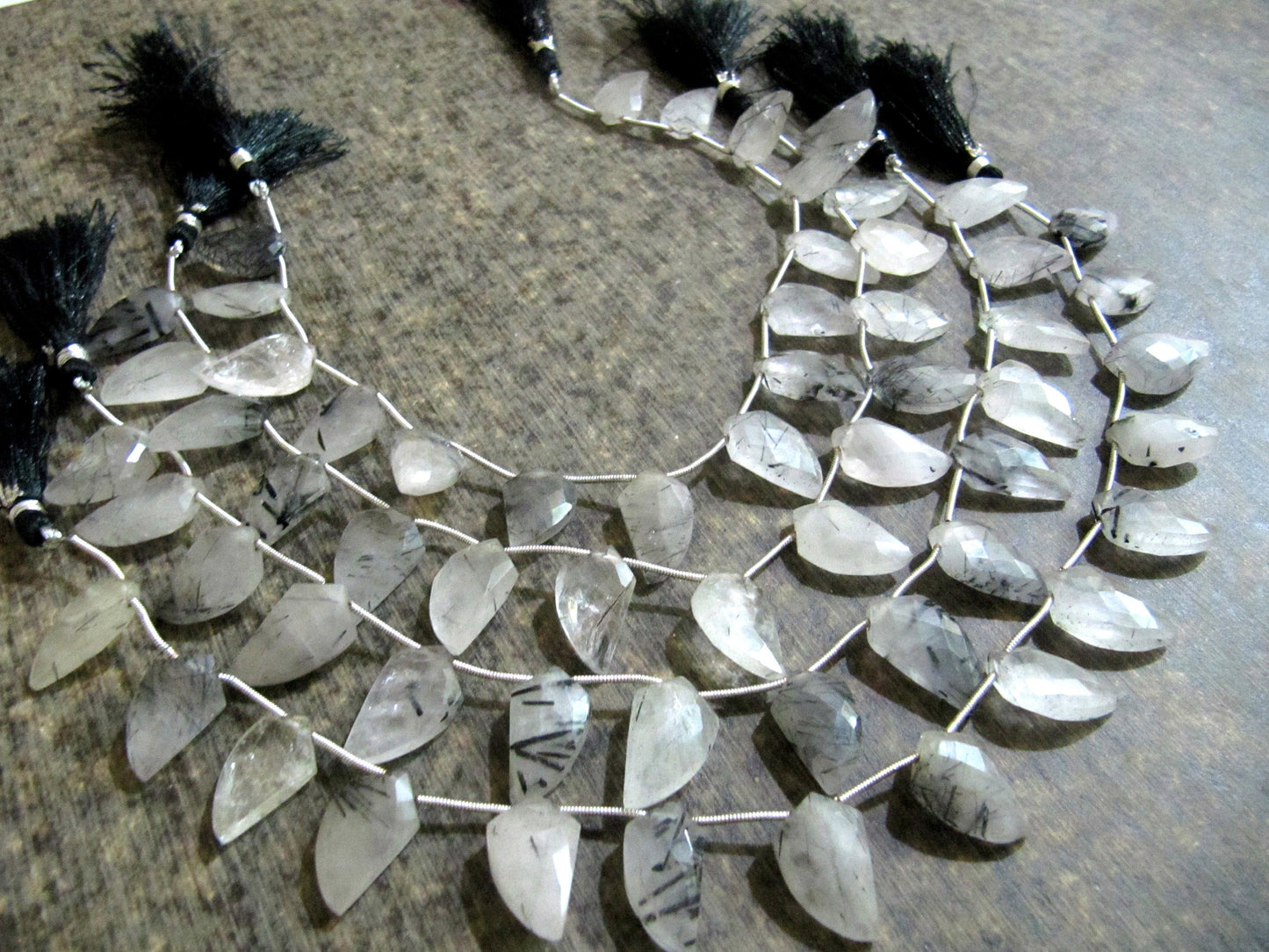 Natural Black Rutilated Quartz Mango Shape Briolette Beads 10x20mm Sold Per Strand 10 Inches long