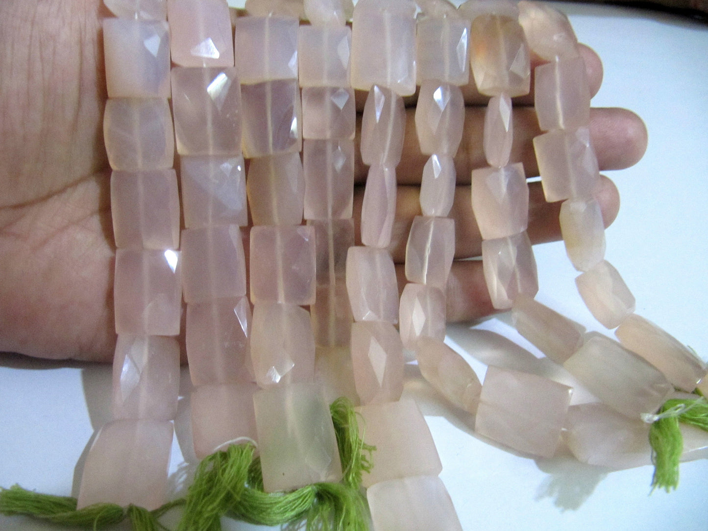 Natural Rose quartz chalcedony Square Cushion Briolette 12 to16 Beads Sold per Strand 8 inches Long