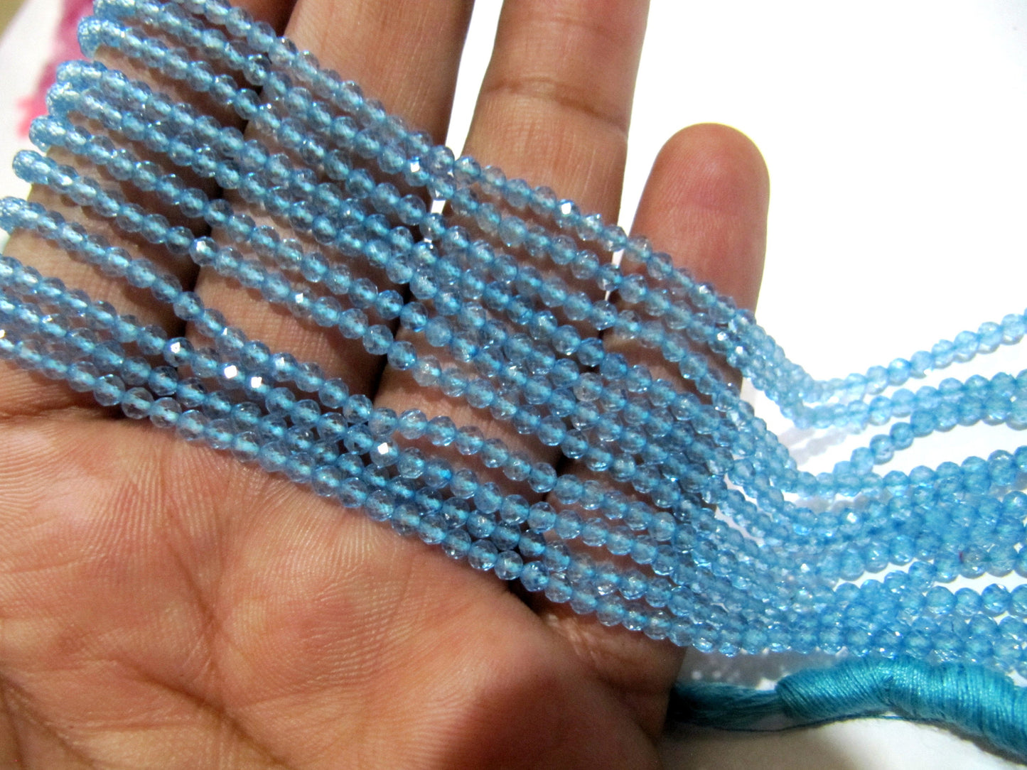 Natural Sky Blue Topaz 3mm Round faceted Beads Sold per Strand 13 Inches Long Best Quality Gemstone beads