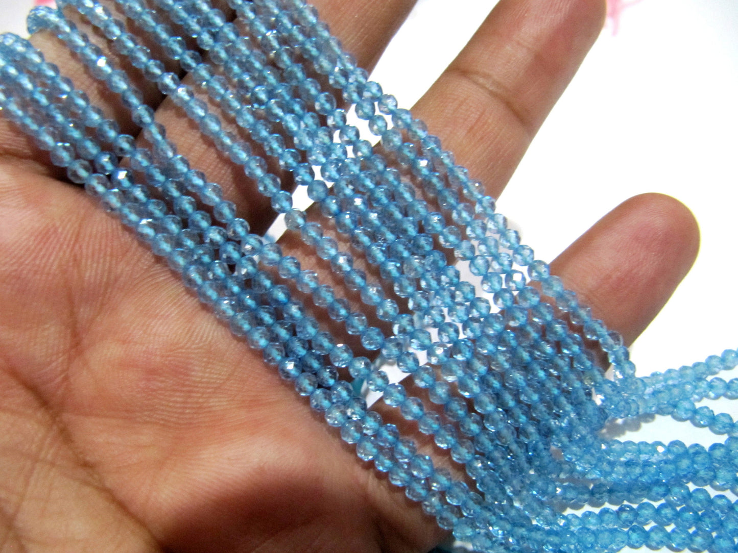 Natural Sky Blue Topaz 3mm Round faceted Beads Sold per Strand 13 Inches Long Best Quality Gemstone beads