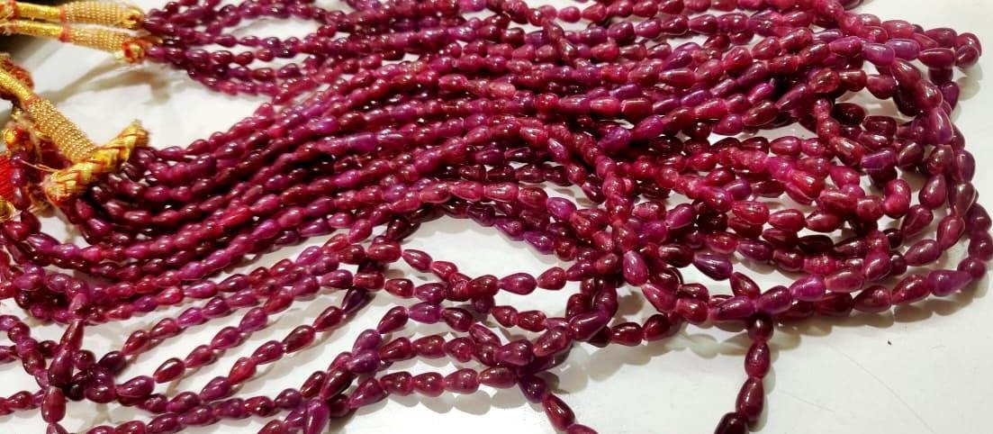 Natural Ruby Corundum 6X8mm to 8x10mm Plain Smooth Drop Straight drilled Beads Genuine 8 inches long Top Quality Wholesale Prices