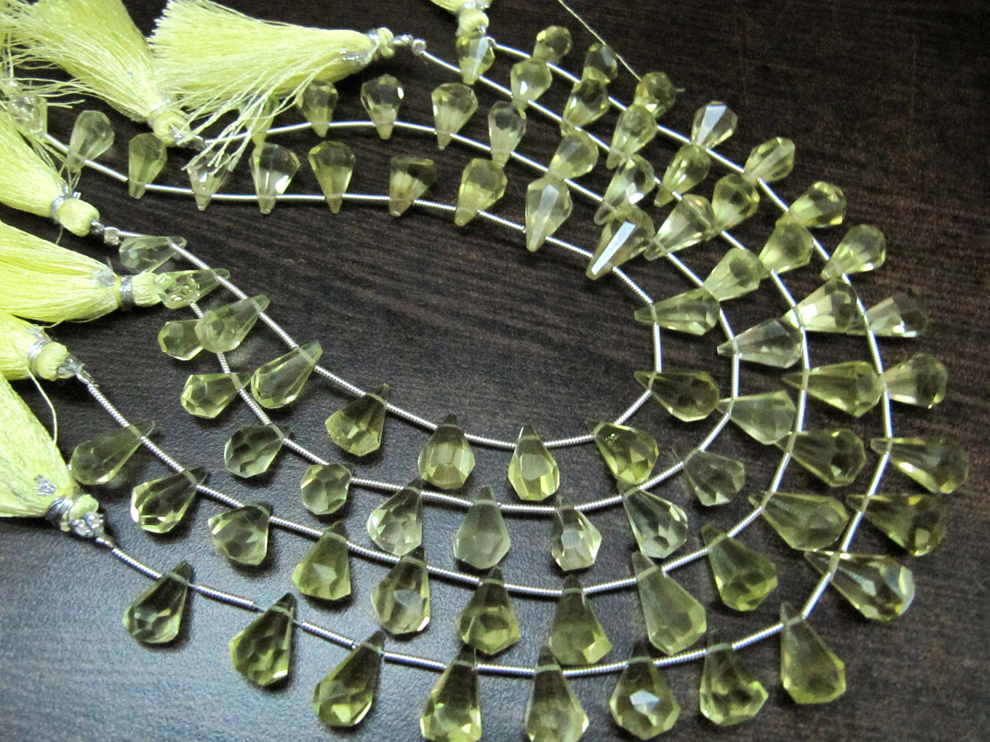Natural Lemon Quartz Briolette Faceted Teardrop 6x10mm to 9x15mm Beads Sold per Strand 8 inches long Top Quality Beads