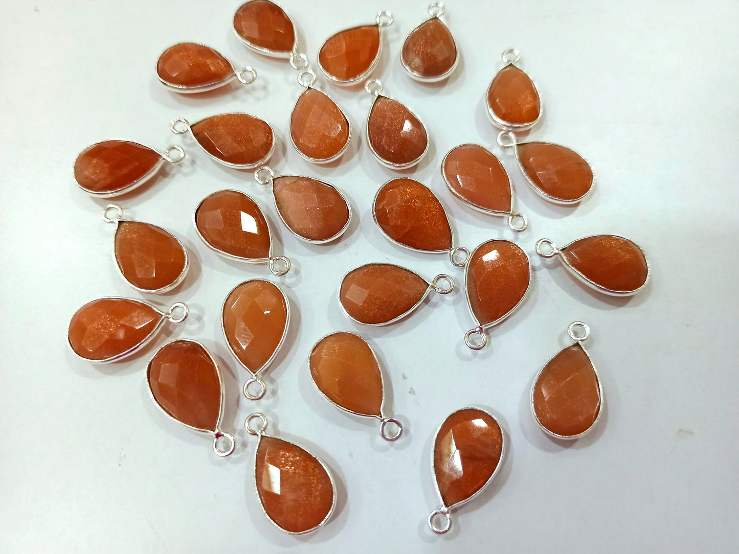 Natural Gemstone Peach Moonstone Pear Shape Bezel Connector charms 10 mm Size Connector Single Loop Briolette Connectors sold per piece