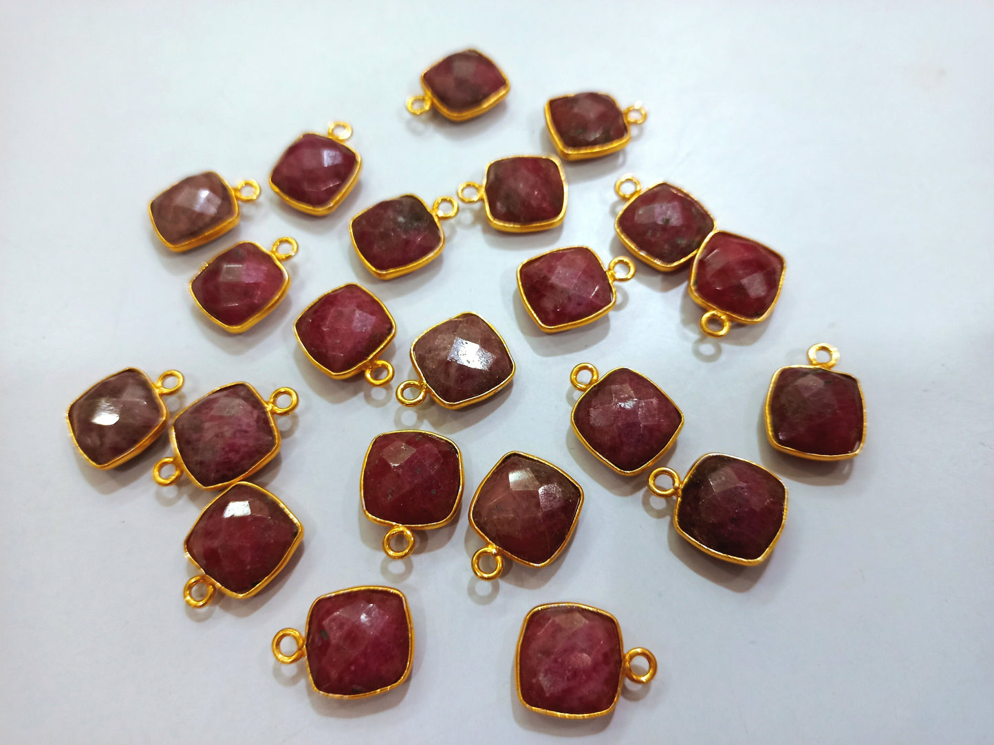 Natural Rhodochrosite Cushion Shape 10mm Briolette connector Bezel Charms Sold Per piece Choose the Loop Pattern