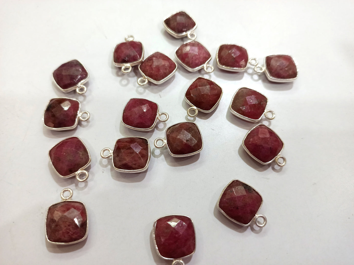 Natural Rhodochrosite Cushion Shape 10mm Briolette connector Bezel Charms Sold Per piece Choose the Loop Pattern