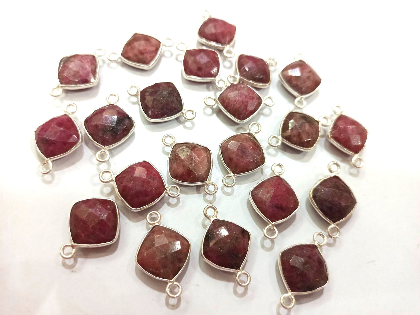 Natural Rhodochrosite Cushion Shape 10mm Briolette connector Bezel Charms Sold Per piece Choose the Loop Pattern
