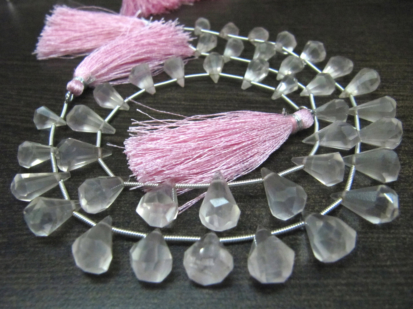 Natural Rose Quartz Briolette Faceted Teardrop 6x10mm to 9x15mm Beads Sold per Strand 8 inches long Top Quality Beads