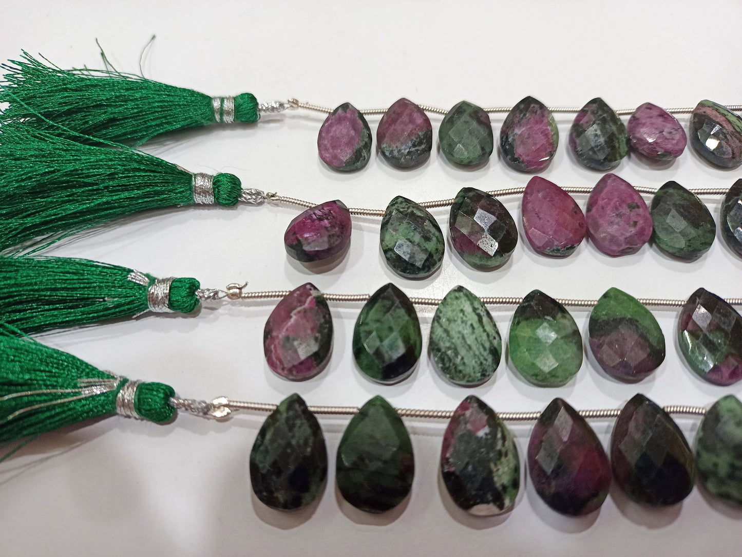 Natural Ruby Zoisite Pear shape Briolette 10x15mm Faceted Gemstone Beads Sold Per Strand 8 Inches long Great Quality Beads