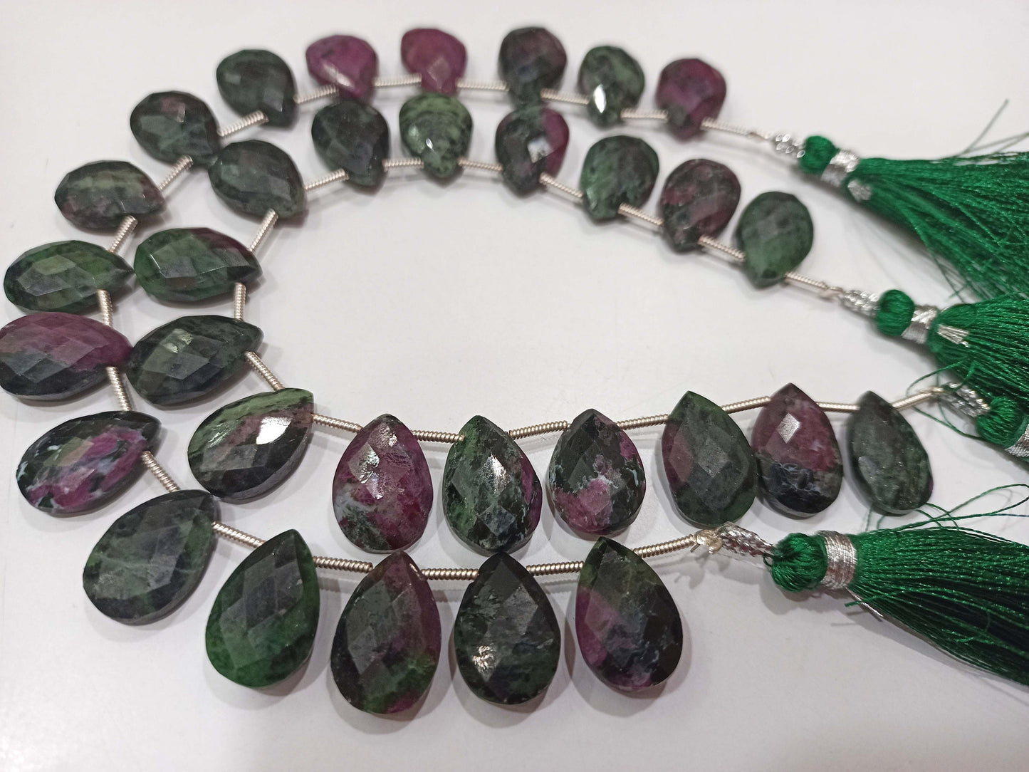 Natural Ruby Zoisite Pear shape Briolette 10x15mm Faceted Gemstone Beads Sold Per Strand 8 Inches long Great Quality Beads