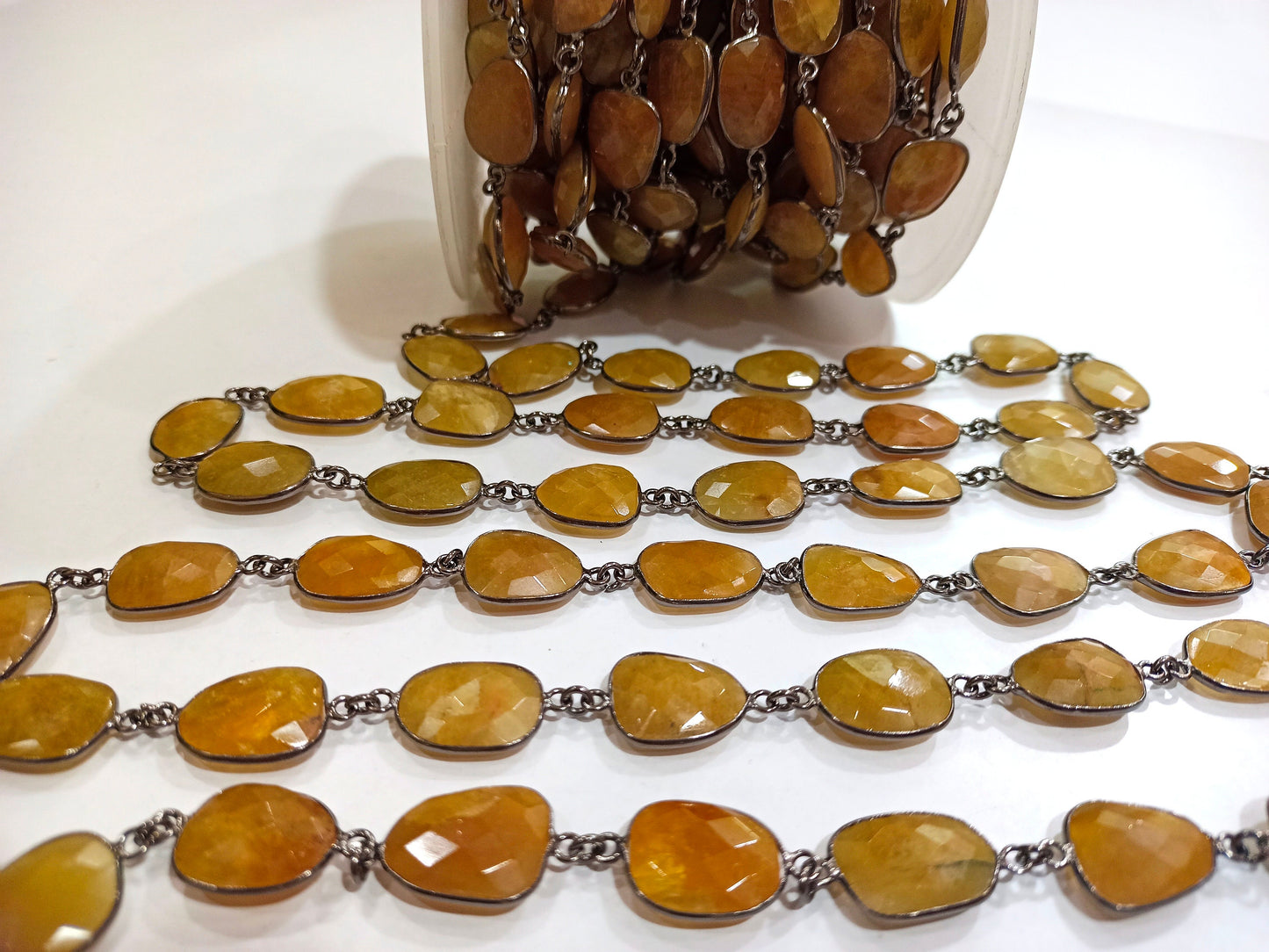 Natural Yellow Aquamarine Free Shape Briolette 12 to 16mm Bezel Connector Gemstone Chain Sold Per Foot Wholesale Price