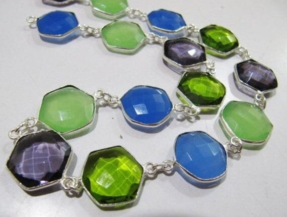 AAA Quality Natural Multi Color Hydro Quartz Hexagon Briolette Connector Chain 19-20mm Bezel Connector Chain Wholesale price gemston
