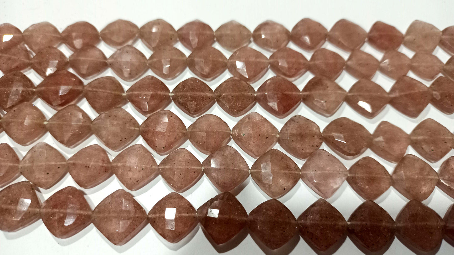 Natural strawberry Quartz Cushion shape Briolette Beads 11-12 mm Beads Sold Per Strand 8 inches long