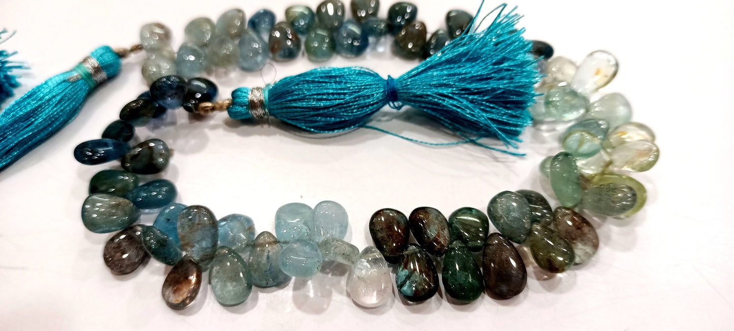 Natural Moss Aquamarine Pear Shape Plain Smooth 5x8mm Approximately Beads Sold Per Strand 9 Inches Long