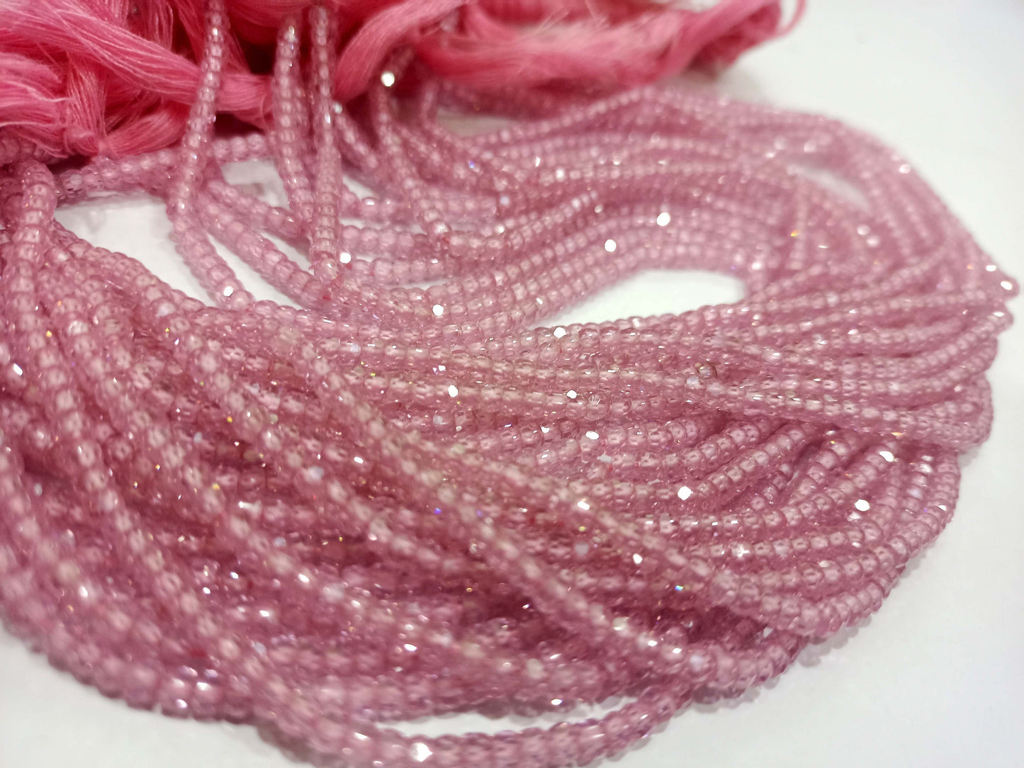 Natural Pink Cubic Zirconia CZ Rondelle Faceted Beads 3mm Strand 13 inch long Top Quality Wholesale prices Jewelry making gemstone beads