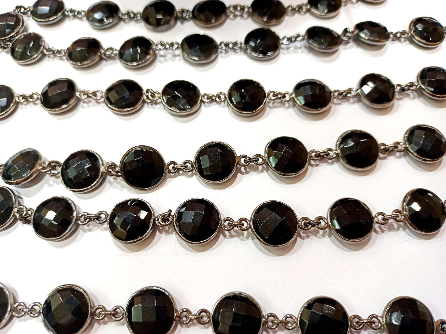 Natural Black Onyx Round Coin Shape Briolette Faceted 12mm Bezel Connector Chain Sold Per Foot High Quality Wholesale price