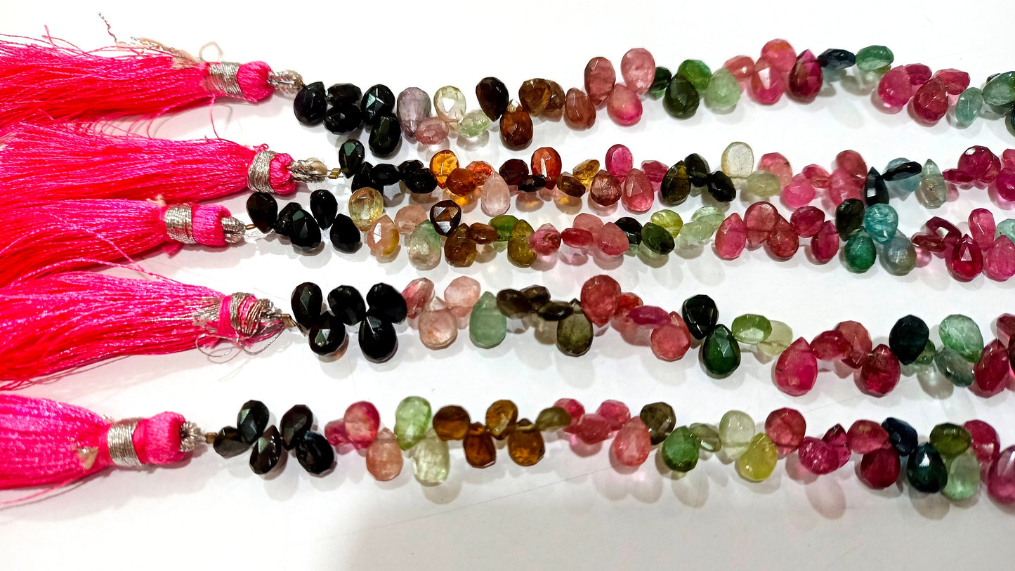 Natural Multi Tourmaline Pear Shape Briolette Beads Sold Per Strand 8 Inches Long Best Quality Beads