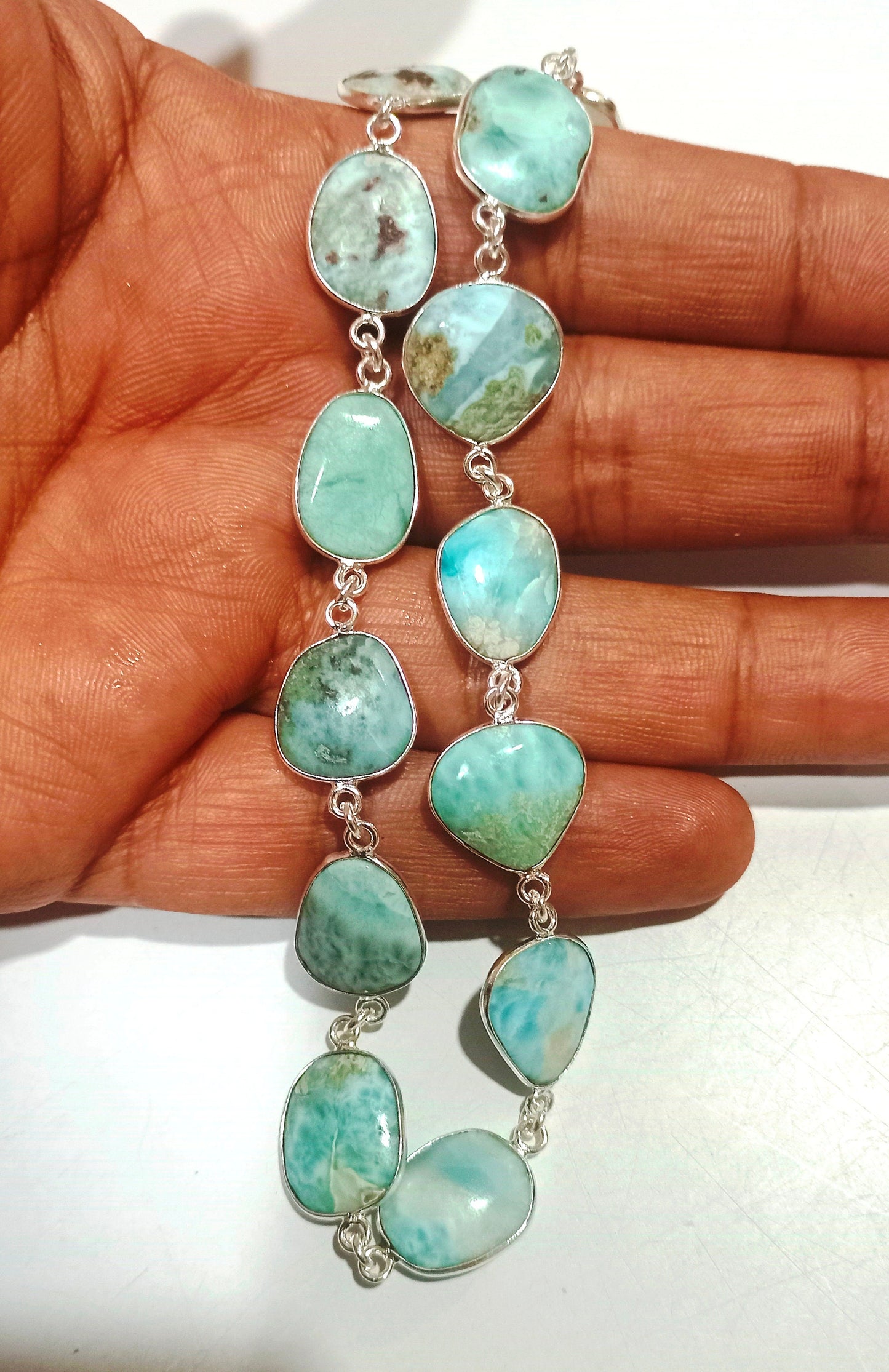 Natural Larimar Free Shape Plain Smooth Uneven Shape 15 to 25mm Bezel connector chain Sold Per Foot