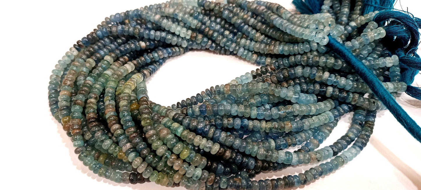 Natural Moss Aquamarine Rondelle Plain Smooth 4 to 6mm Beads Sold Per Strand 14 inches Long Choose the Size