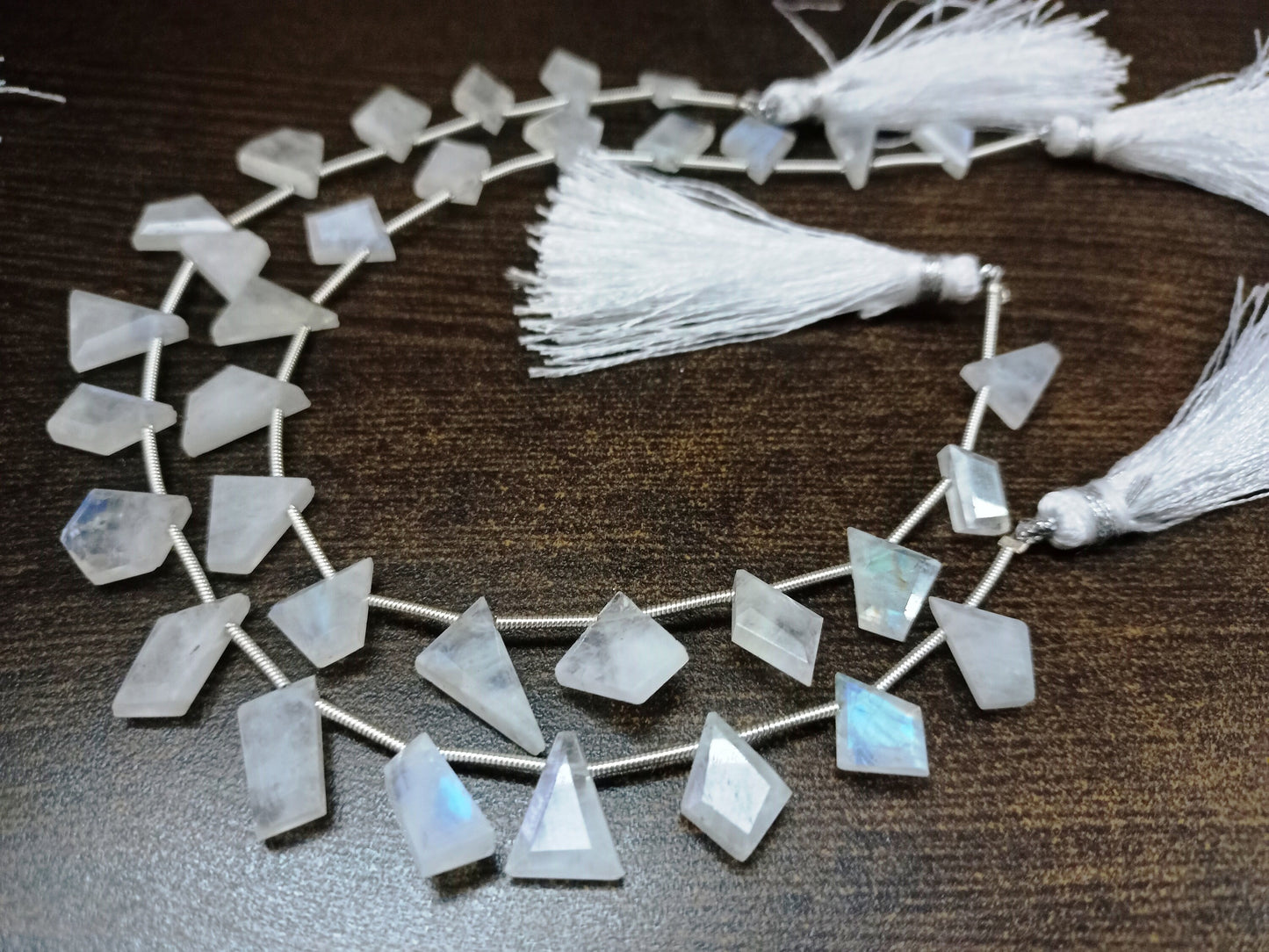 Natural White Rainbow moonstone Fancy Shape Briolette 10 to 14mm beads Sold Per Strand 9 inches long Jewelry Making beads