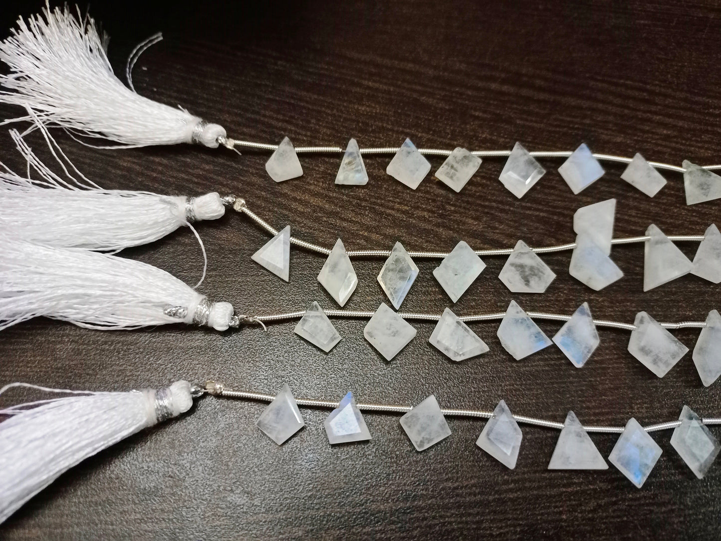 Natural White Rainbow moonstone Fancy Shape Briolette 10 to 14mm beads Sold Per Strand 9 inches long Jewelry Making beads