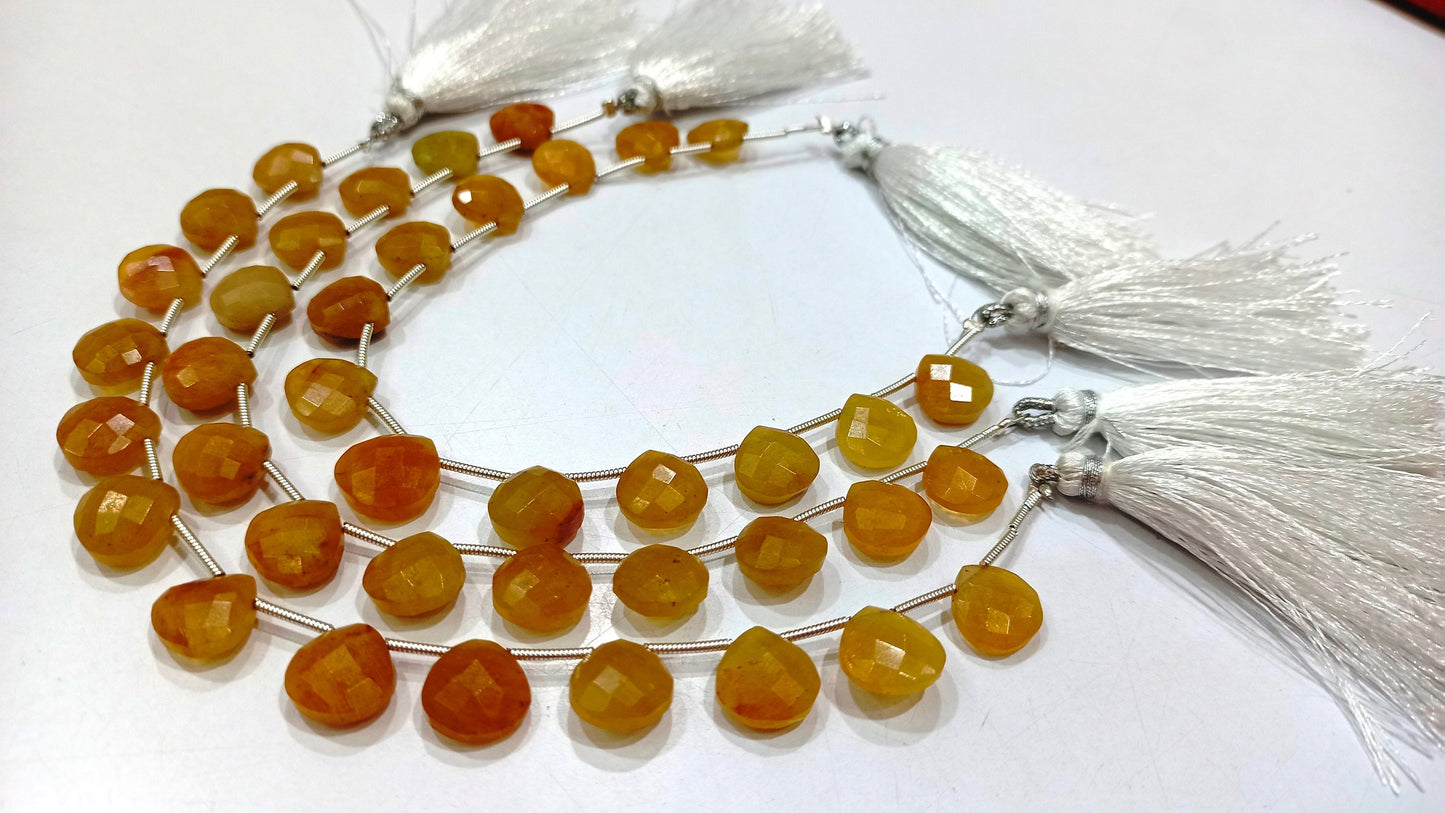 Natural Yellow Aquamarine Heart Shape 10mm Briolette Beads Sold per Strand 8 Inches long Best quality Beads