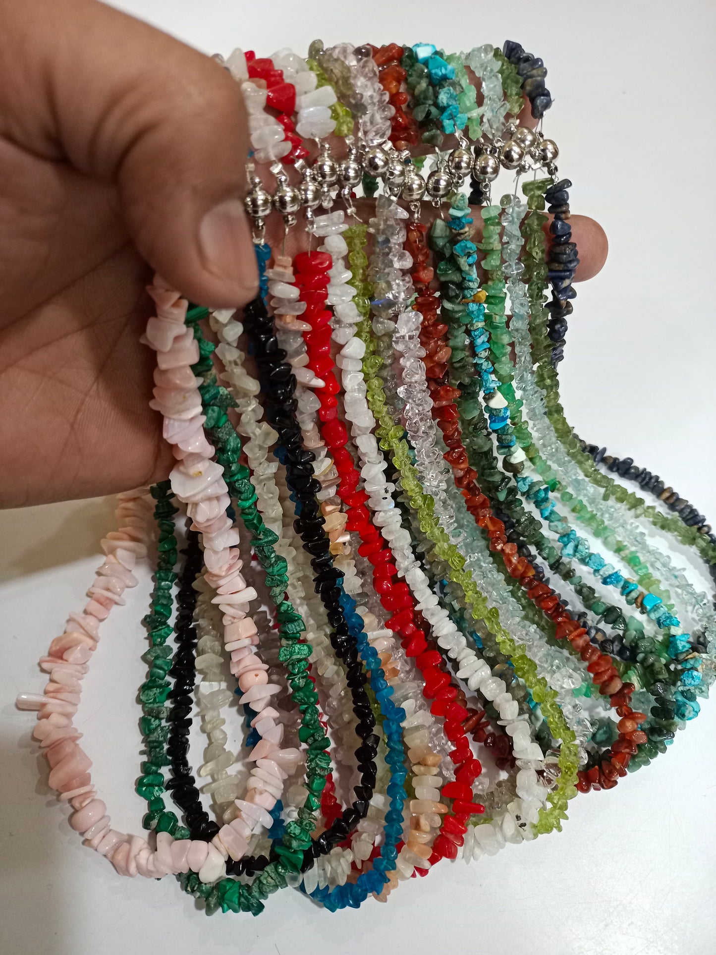 Natural Gemstone Uncut Chip Nugget Beads Necklace 18 Inch long Magnetic Clasp Choose the Stone