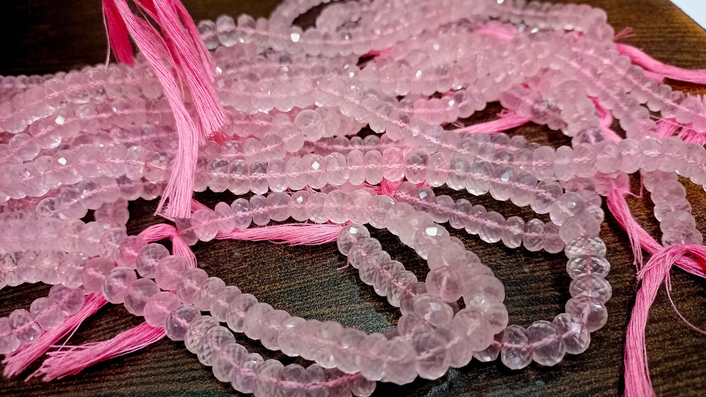 Natural Rose Quartz Rondelle Faceted 7 to 9mm Beads Sold Per Strand 8 Inches Long Best quality Beads Choose the size