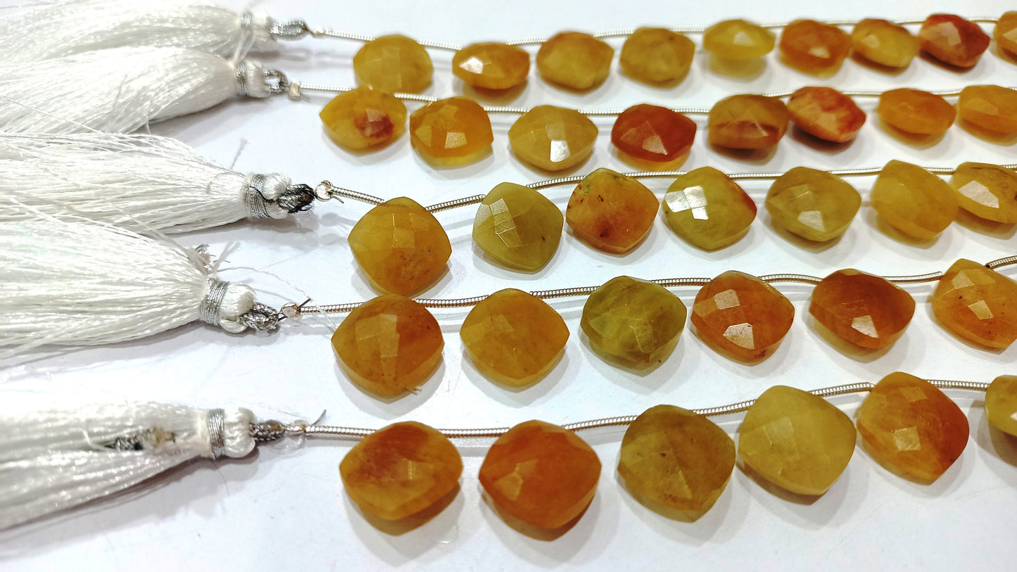 Natural Yellow Aquamarine Cushion Shape 12mm Briolette Beads Sold per Strand 8 Inches long Best quality Beads