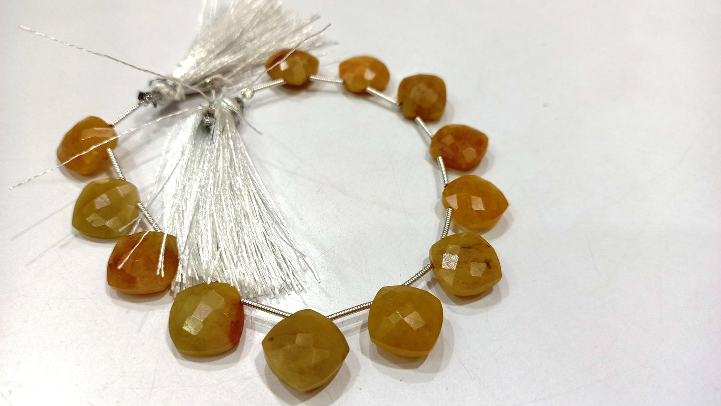 Natural Yellow Aquamarine Cushion Shape 12mm Briolette Beads Sold per Strand 8 Inches long Best quality Beads