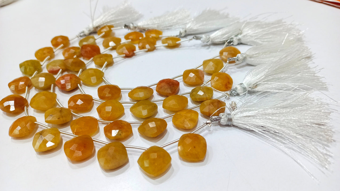 Natural Yellow Aquamarine Cushion Shape 12mm Briolette Beads Sold per Strand 8 Inches long Best quality Beads