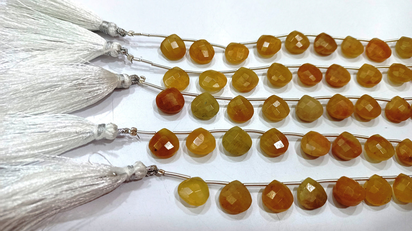 Natural Yellow Aquamarine Heart Shape 10mm Briolette Beads Sold per Strand 8 Inches long Best quality Beads