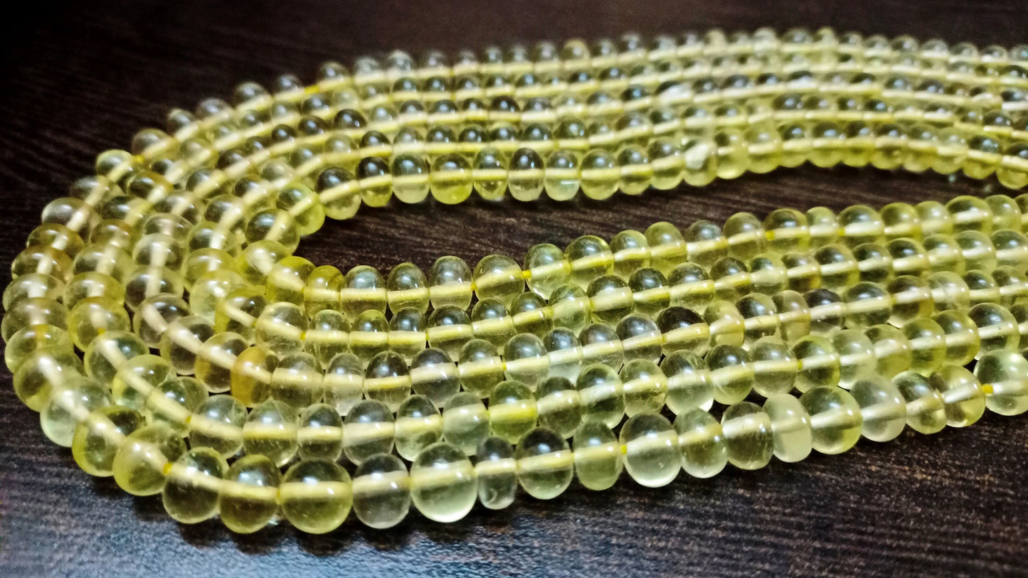Natural Lemon Quartz Rondelle Plain Smooth 7 to 8mm Beads Sold per Strand 8 Inches Long Great Quality Beads