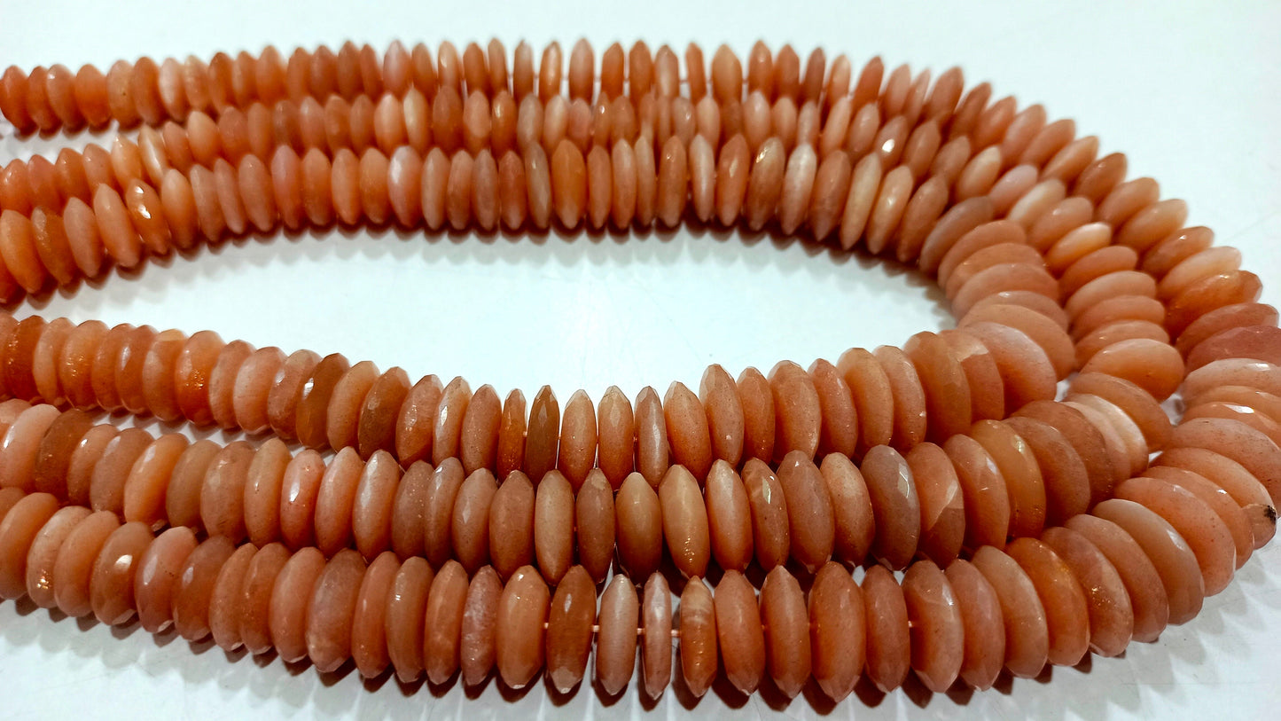 Natural Peach Moonstone German Cut 9 to14mm Beads Sold Per Strand 8 Inches Long Best quality Beads