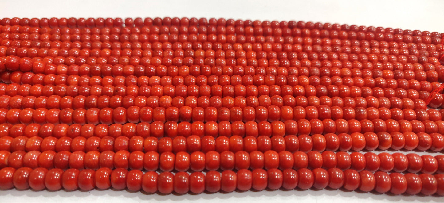 Natural Red Coral Rondelle Plain Smooth 7mm Beads Sold per Strand 8 Inches Long Best Quality Beads