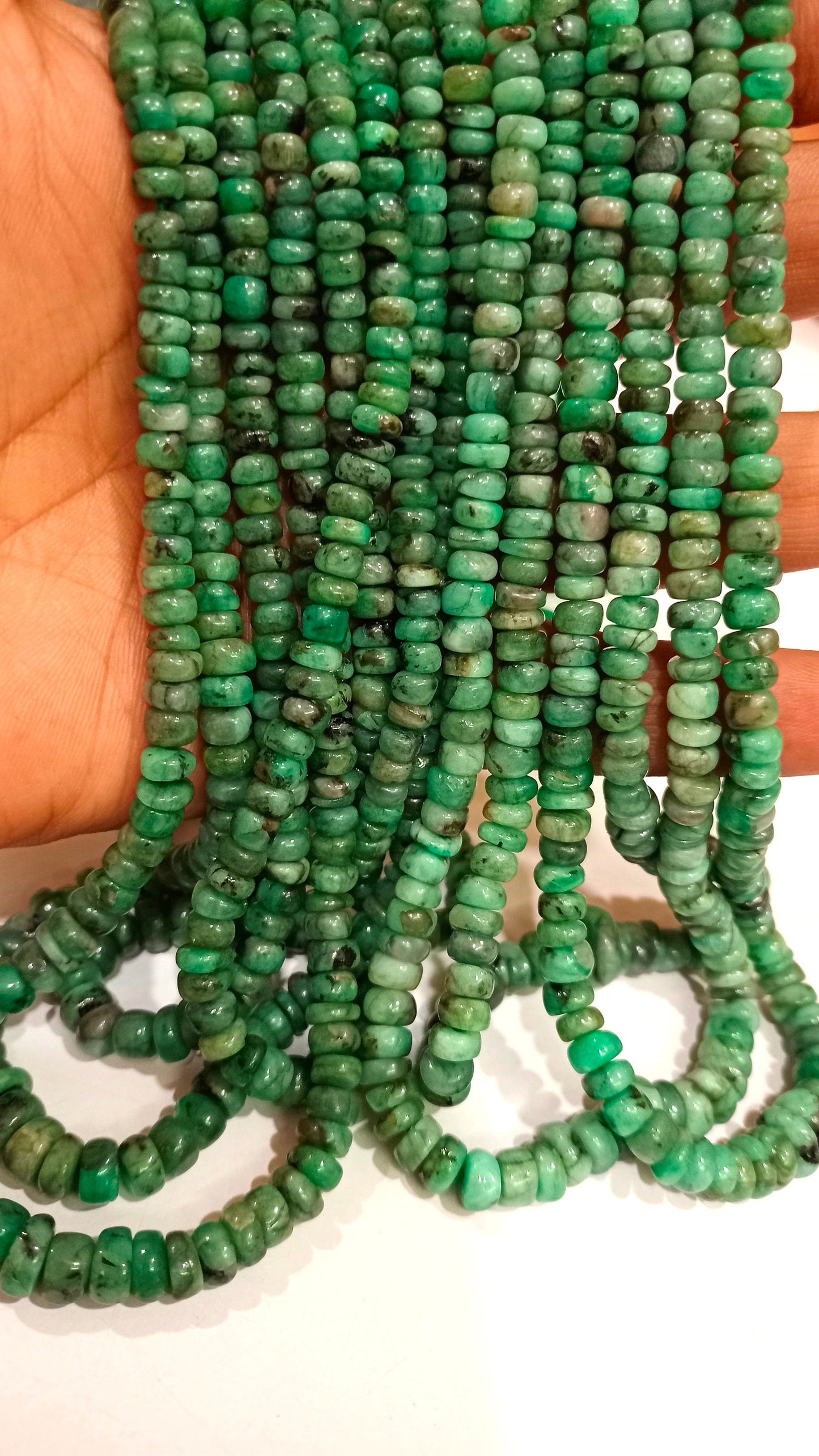 Natural Untreated Emerald Plain Smooth Rondelle 5 to 8mm Beads Sold Per Strand 8 Inches Long Best Quality Beads