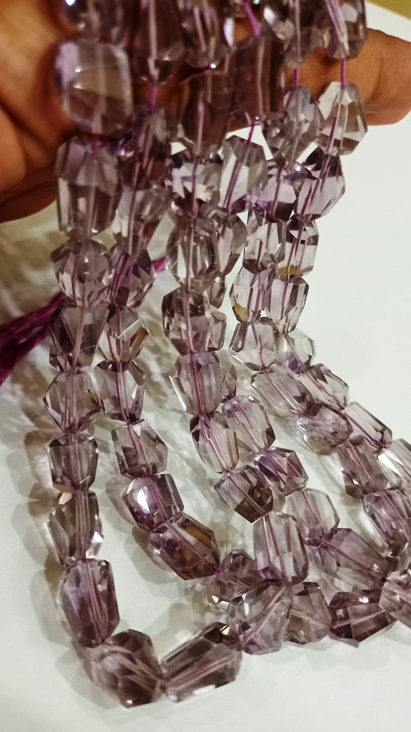 Natural Pink Amethyst Briolette Faceted laser Cut Nugget Shape 10 to 15mm Tumbled Beads Sold Per Strand 8 inches long