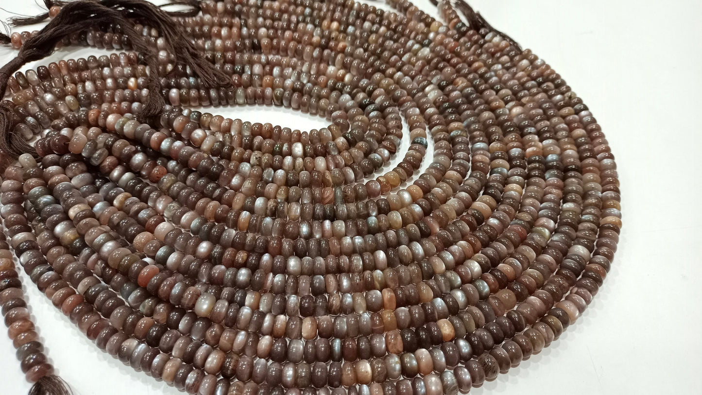 High Quality Natural Chocolate Moonstone Plain Smooth Rondelle Beads 8mm to 10mm Choose Size Brown color Beads 8 inches long Strand