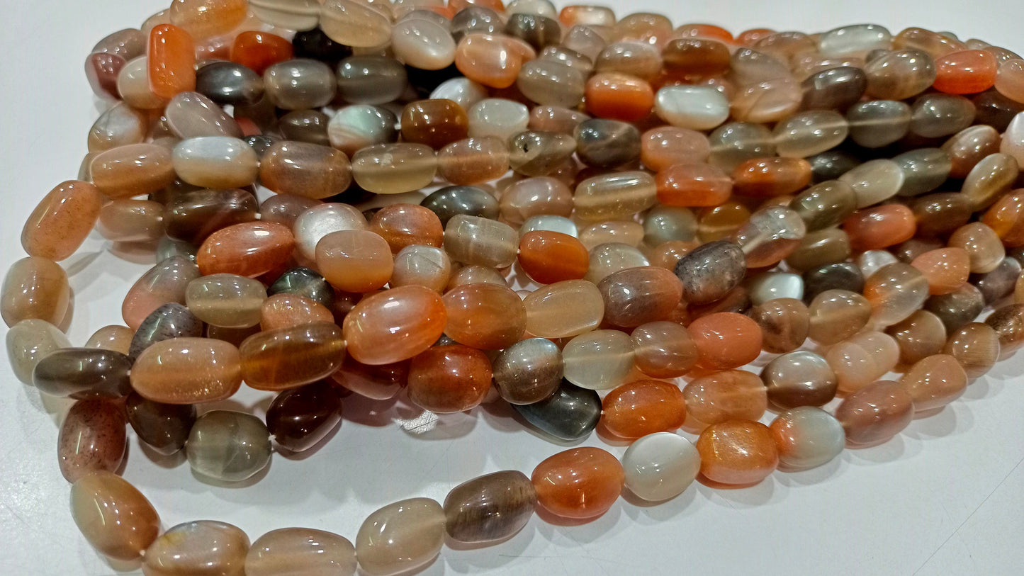 Natural Gold Schiller Moonstone Plain Smooth Tumbled Nugget 12 to 15mm Beads sold Per Strand 8 Inches Long
