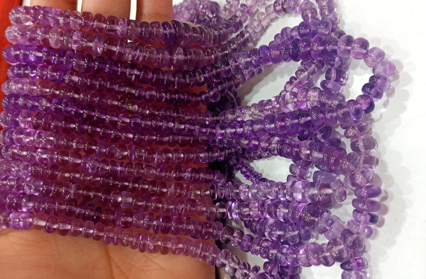 Natural Pink Amethyst Rondelle Plain Smooth 4 to 8mm Graduated Beads Sold Per Strand 8 Inches Long Top Quality Beads