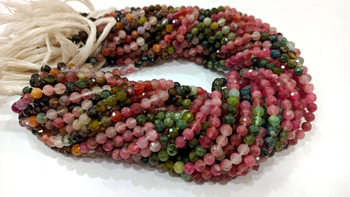 Natural Multi Tourmaline Round Faceted 4.5 -5mm beads sold Per Strand 13 inches long Best Quality Beads