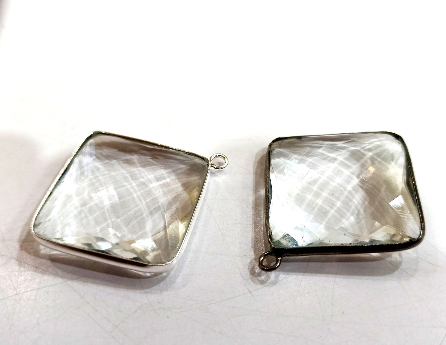 Natural Rock Crystal Quartz Square Cushion Shape Briolette 25 mm Bezel Connector Charm Sold per Piece